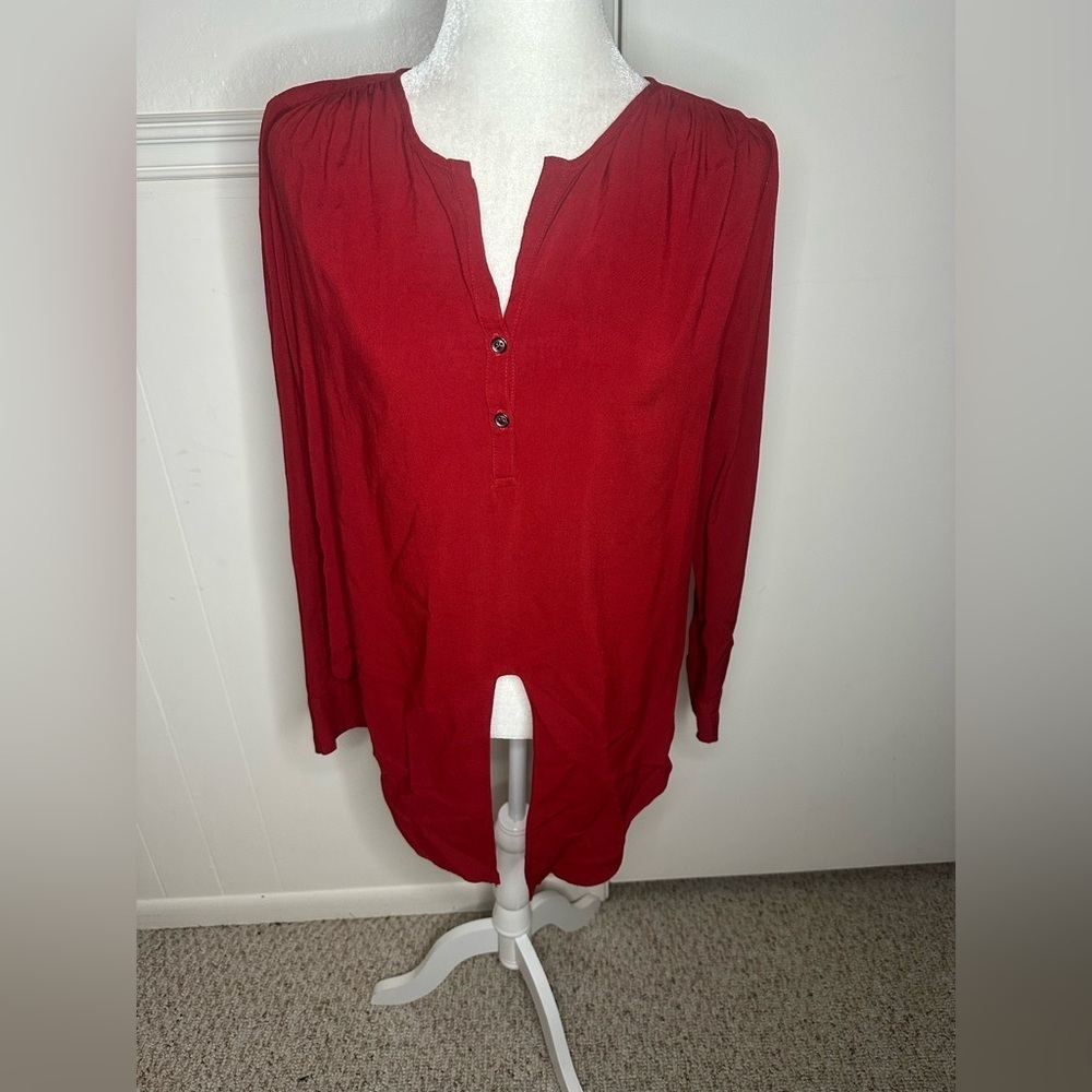 Karen Kane Classic Red Button-Front Tie waist Blouse size S